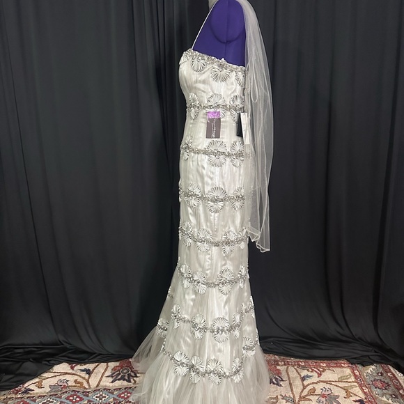 Terani Couture Silver Sequin Wedding Gown with Halter Neckline - Picture 6 of 11